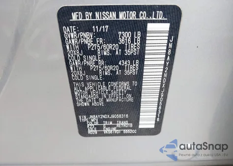 2018 Nissan Armada Sl из США, поврежденный, VIN JN8AY2NDXJ9058316